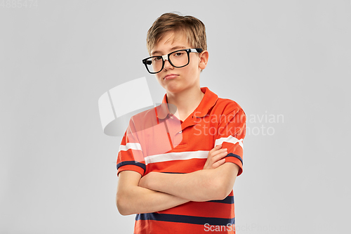Image of portrait of sad boy in eyeglasses