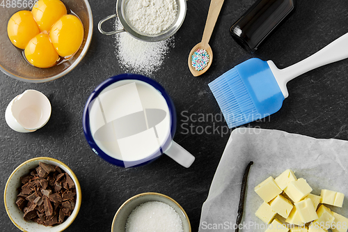 Image of baking and cooking ingredients on table