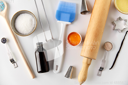 Image of cooking ingredients and kitchen tools for baking