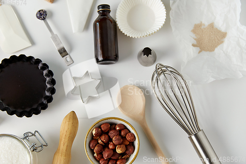 Image of cooking ingredients and kitchen tools for baking