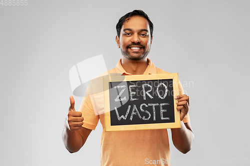 Image of indian man holding chalkboard with zero waste