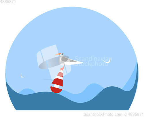 Image of Portrait of a gull bird on a buoy vector or color illustration