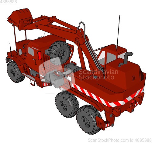 Image of 3D vector illustration on white background of big red excavator