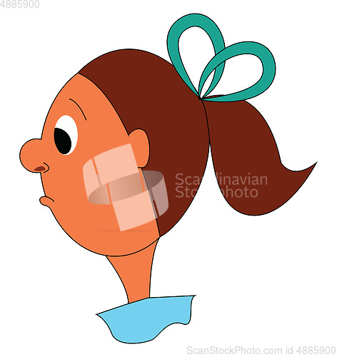 Image of Side view of sad girl with brown hair vector illustration on whi