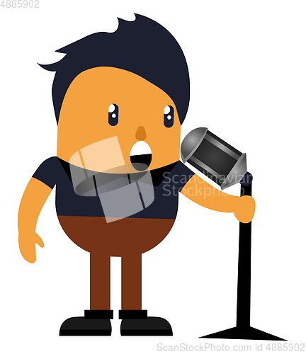 Image of Man singing on microphone, illustration, vector on white backgro