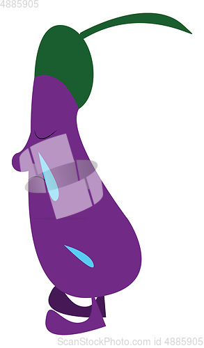 Image of Emoji of a purple egg plant shedding tears vector color drawing 