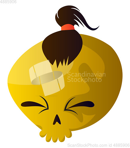 Image of Yellow cartoon skull with brown hair vector illustartion on whit