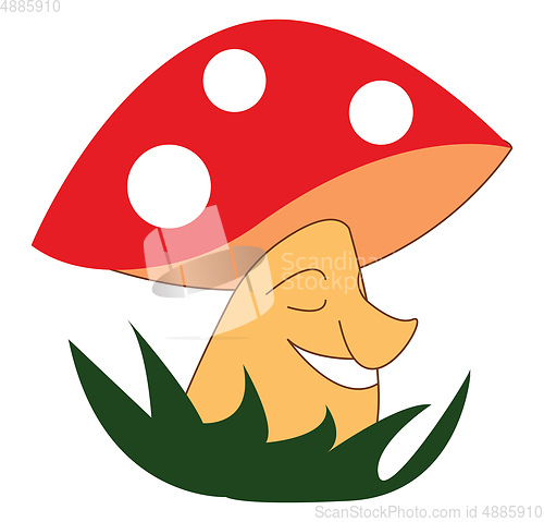 Image of A beautiful mushroom smiling wearing a red and white cap grown a