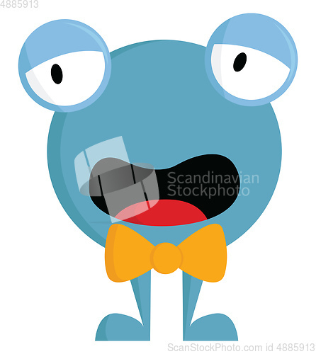 Image of Blue monster with yellow bowvector illustration on white backgro