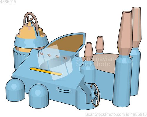 Image of 3D vector illustration of a blue manufacturing building white ba