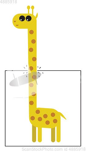 Image of A giraffe trying to break and come out of the rectangular piece 