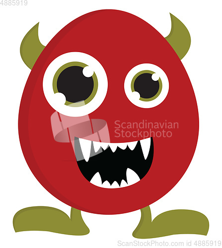 Image of Red monster with green horns and legs vector illustration on whi