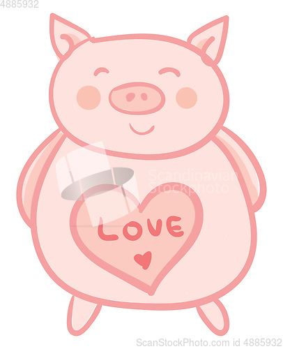 Image of Piglet toy with red heart and love message vector or color illus