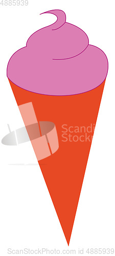 Image of Drawing of a cute little cartoon cone pink ice cream vector or c