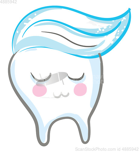 Image of Toothpaste applied on a smiling tooth vector or color illustrati