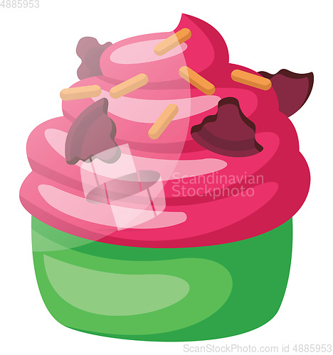 Image of Pink frosted green velvet cupcakeillustration vector on white ba
