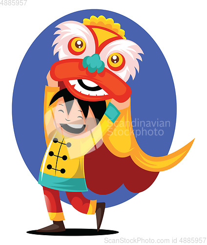Image of Chinese kid wearing monster costume for Chinese New Yearillustra