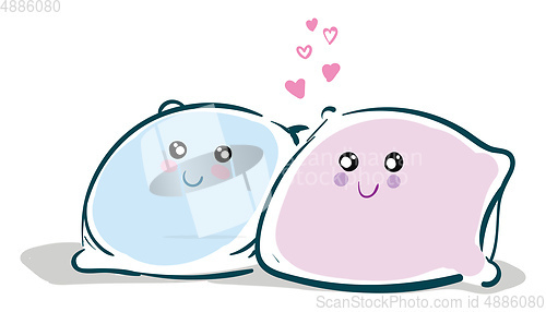 Image of Baby bluen and pink cute pillows with cute eyes vector illustrat