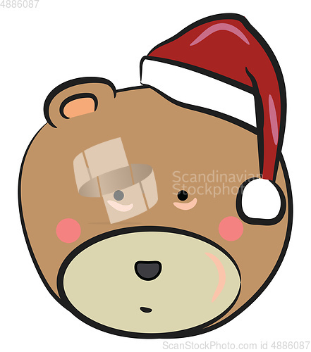 Image of Bear with Christmas hat vector or color illustration