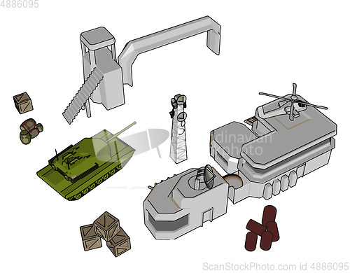 Image of 3D vector illustration on white background  of a military base