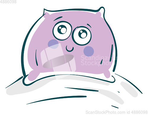 Image of Vector illustration of a violet smiling cute pillow on white bac