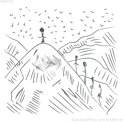 Image of A drawing of mountaineers vector or color illustration