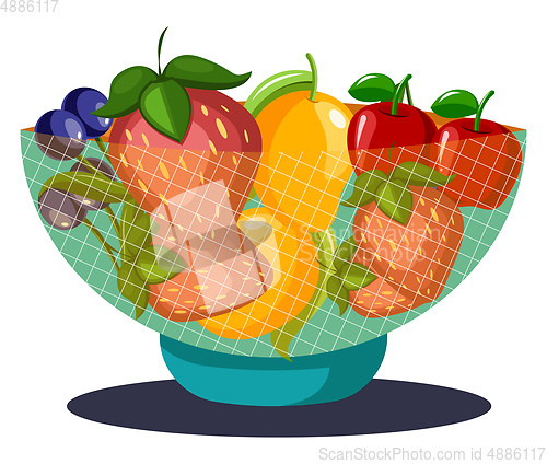 Image of Fruits bowl vector color illustration.