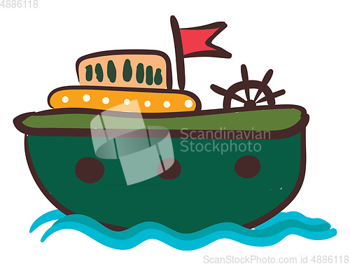 Image of Round vessel with ship\'s wheel vector or color illustration
