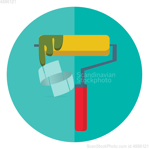 Image of Paint roller brush with green paint vector or color illustration