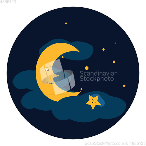 Image of Clipart of a blue sky with bright twinkling stars and moon vecto