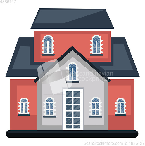 Image of Cartoon red building with bule roof vector illustartion on white