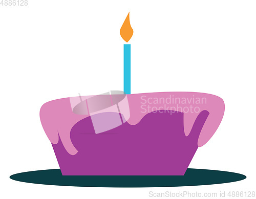 Image of Purple fondant cake with burning candle vector or color illustra