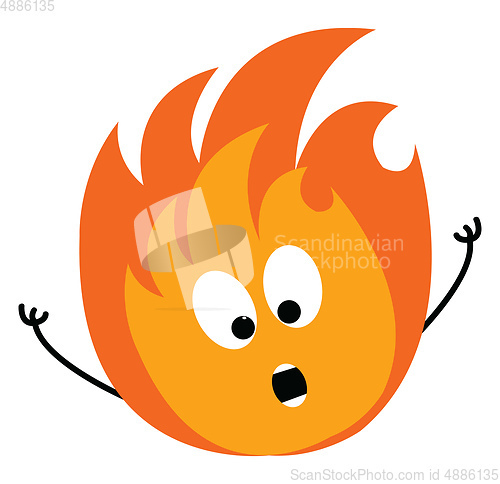 Image of Cartoon of a scared orange and yellow fire vector illustration o