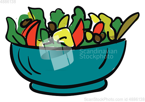 Image of Bowl of vegan salad with fresh vegetables illustration color vec