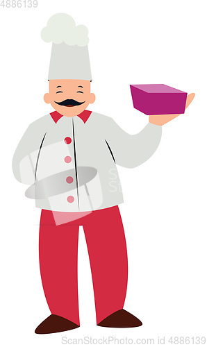 Image of Chef character with a purple box vector illustration on a white 