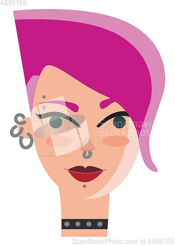 Image of Girl with pink hair and face piercings vector illustration on wh