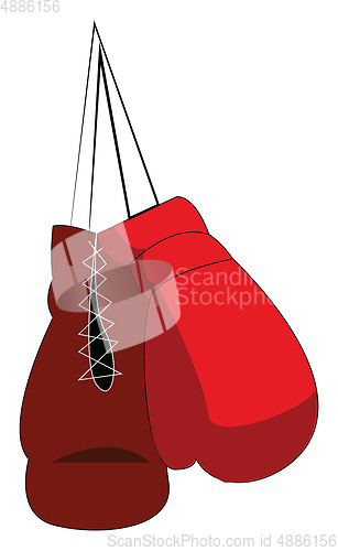 Image of Pair of red boxing gloves is hanging from the wall vector color 