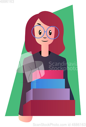 Image of Cartoon woman carry bunch of boxes vector illustartion on white 