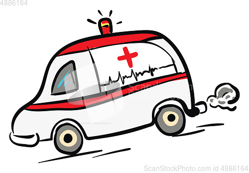 Image of Ambulance car in rush illustration color vector on white backgro