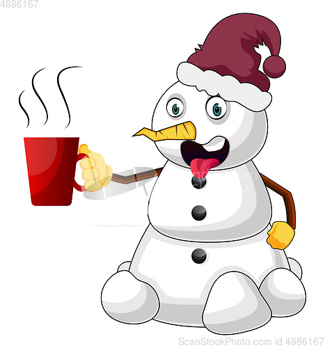 Image of Snowman with hot tea illustration vector on white background