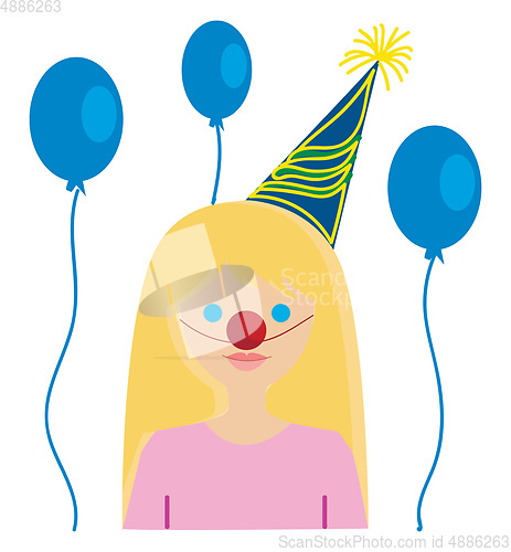 Image of A girl with a birthday hat, vector color illustration.