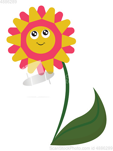 Image of Clipart of a smiling red and yellow flower vector or color illus