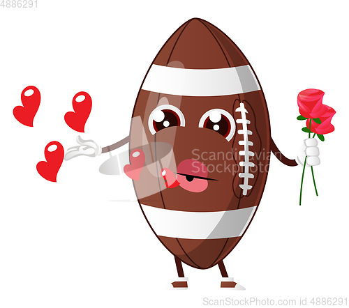 Image of Rugby ball is sending kisses, illustration, vector on white back