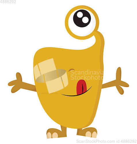 Image of Yellow monster spreading hands print vector on white background