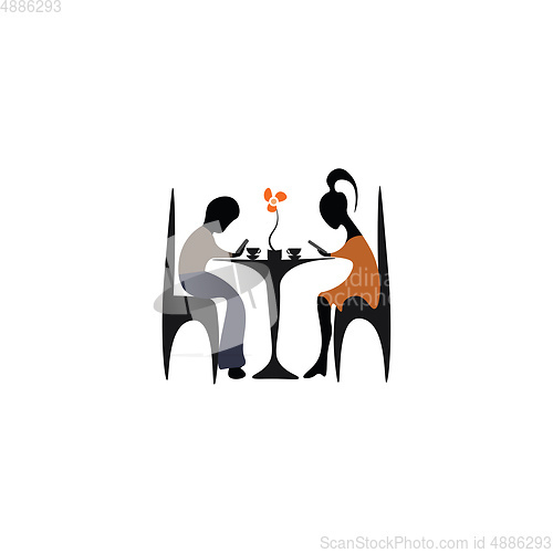Image of Couple in a Cafe vector or color illustration