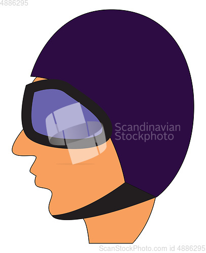 Image of Cartoon head with purple helmet and skiglasses vector illustrati