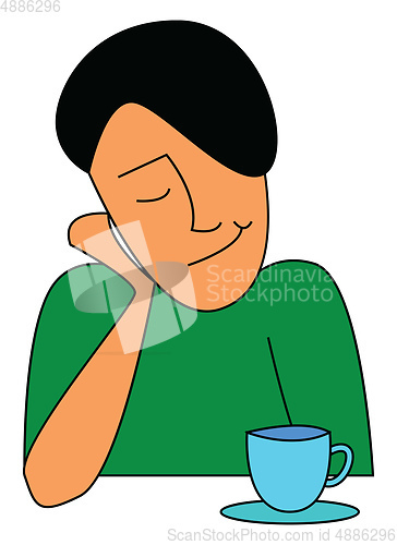 Image of A man with a cup of tea, vector color illustration.