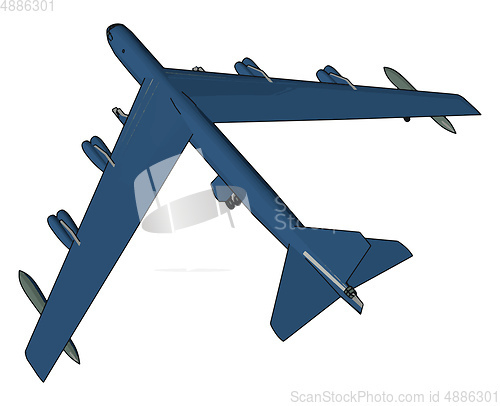 Image of Blue millitary airplane with missiles vector illustration on whi