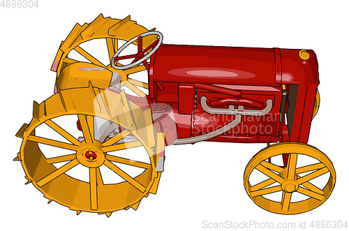 Image of Red and yellow tractor vector illustration on white background