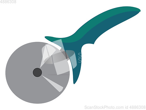 Image of Pizza cutter with a silver wheel and a blue-colored handle vecto